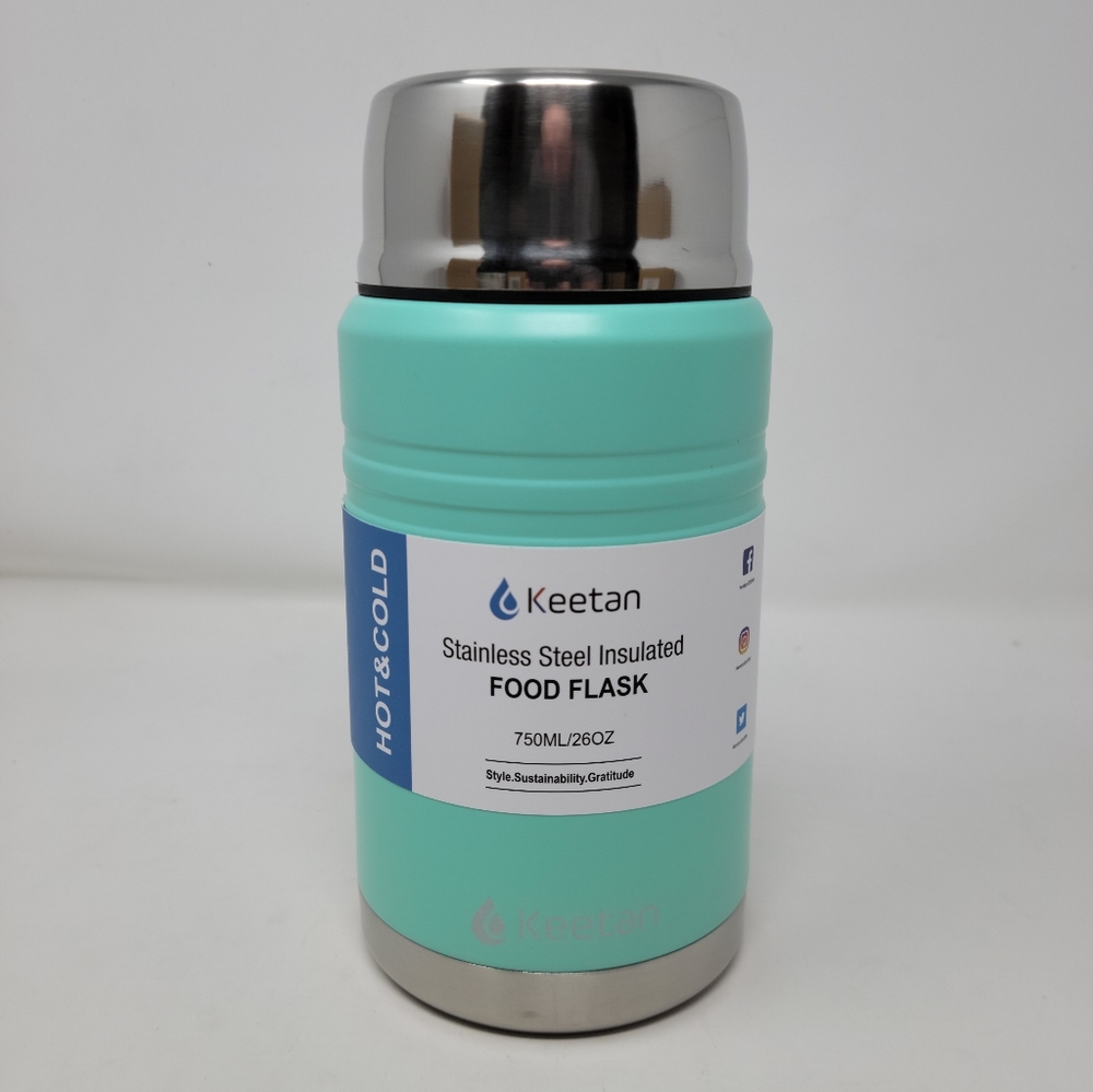 Keetan Vacuum Insulated Food Flask With Spoon  Stainless Steel/Green 750ml New